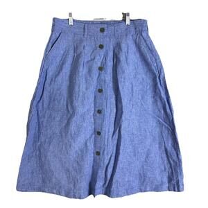 Lands’ End Blue 100% Linen Button Front Midi Skirt Coastal Prairie Cottage  10